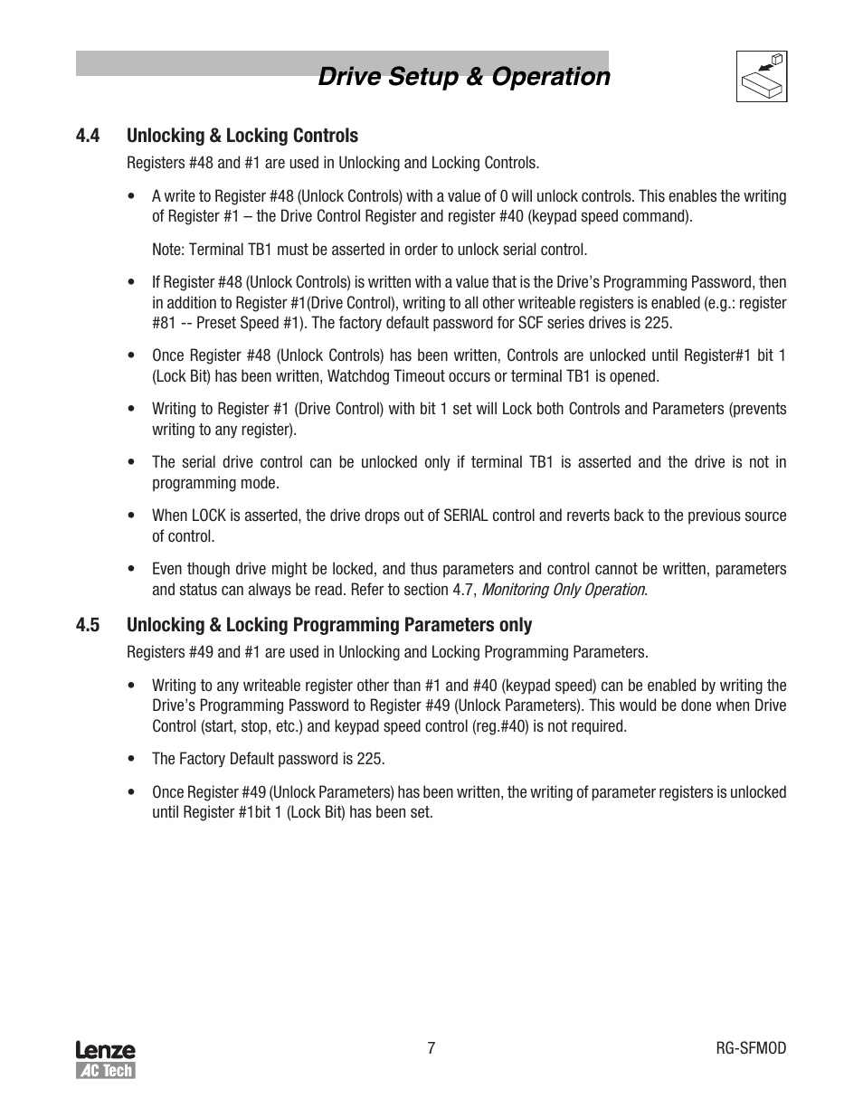 Drive setup & operation | Lenze SCF Series Drives Modbus Communications User Manual | Page 11 / 32