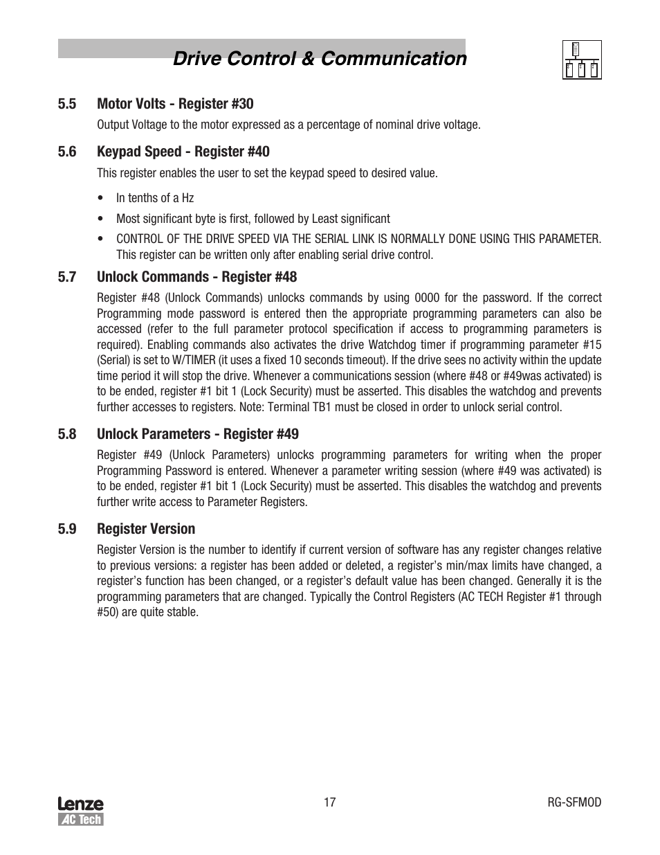 Drive control & communication | Lenze SCF Series Drives Modbus Communications User Manual | Page 21 / 32