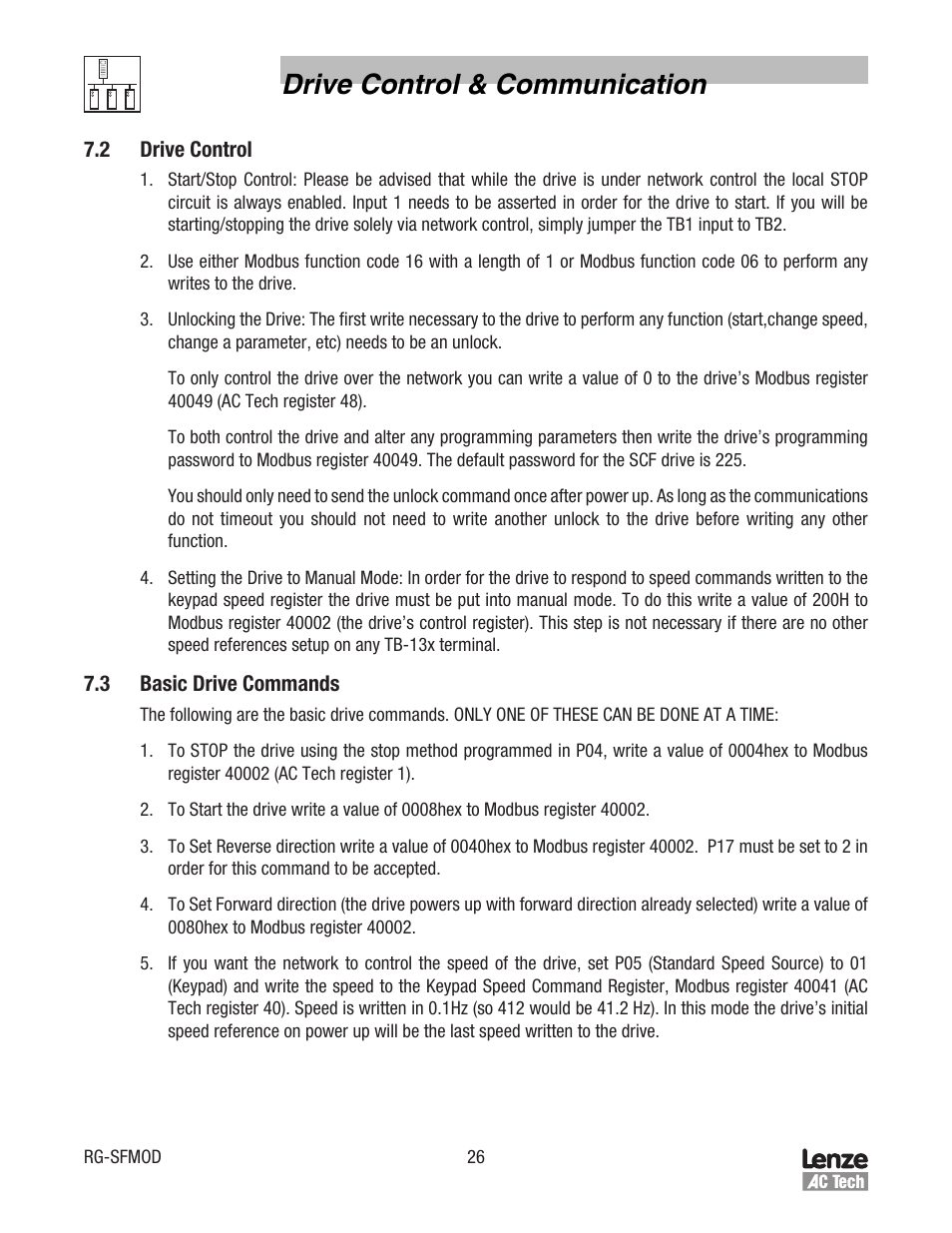 Drive control & communication | Lenze SCF Series Drives Modbus Communications User Manual | Page 30 / 32