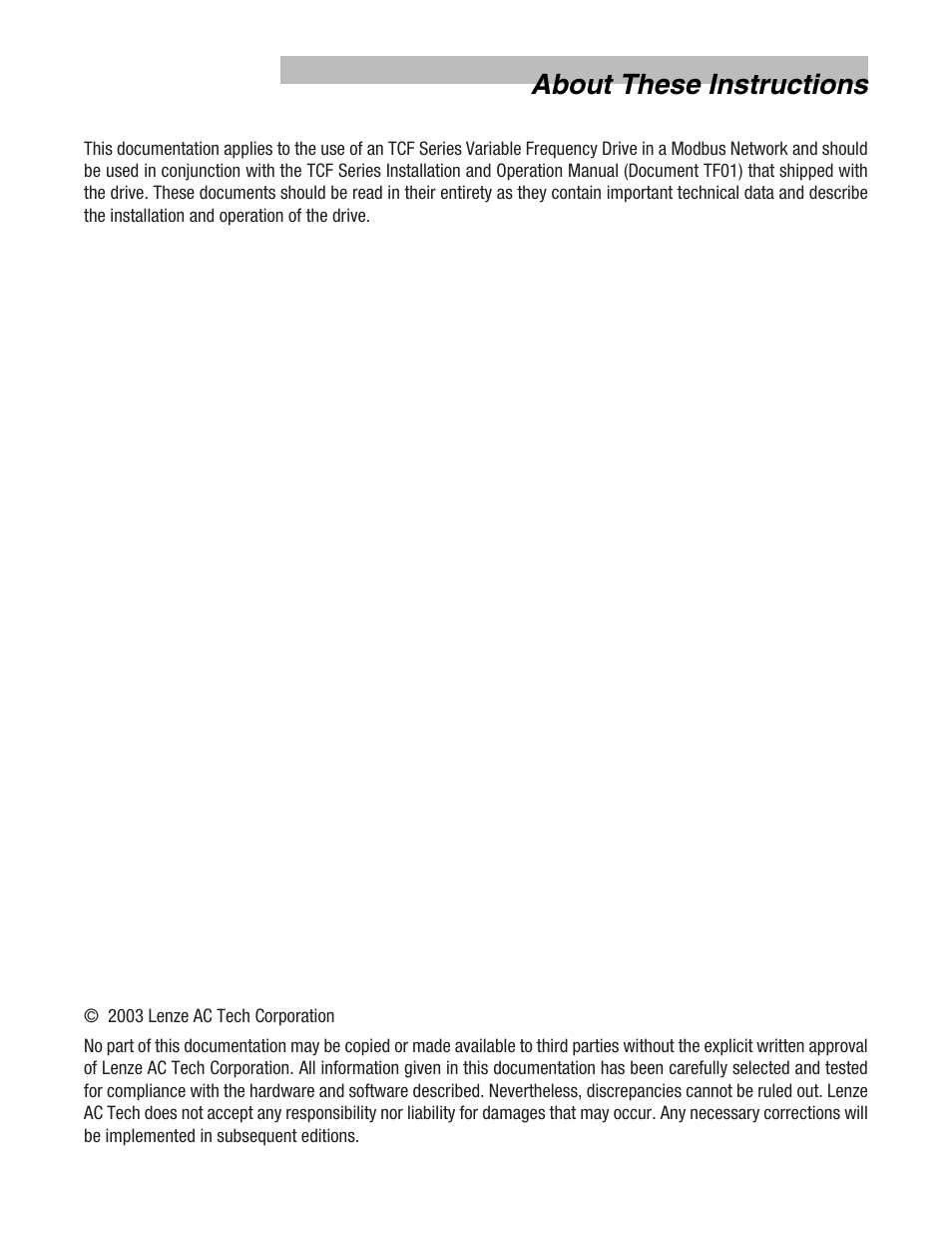 About these instructions | Lenze TCF Series Drives Modbus Communications User Manual | Page 2 / 33