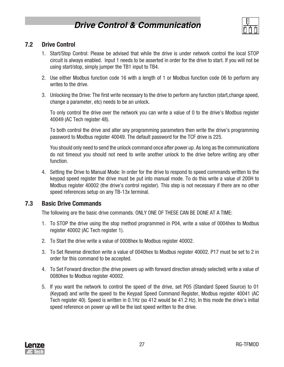Drive control & communication | Lenze TCF Series Drives Modbus Communications User Manual | Page 31 / 33
