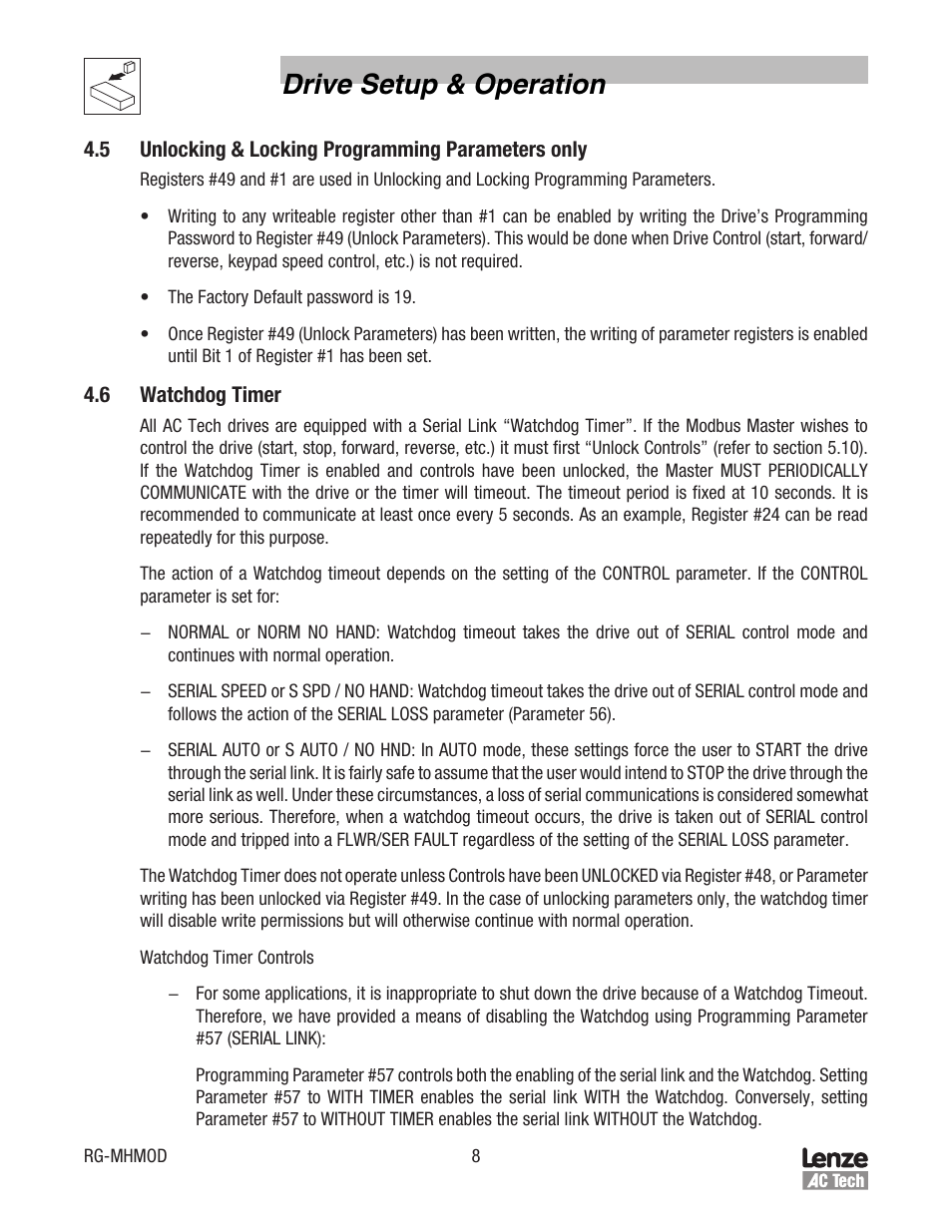 Drive setup & operation | Lenze MCH Series Drives Modbus Communications User Manual | Page 12 / 33