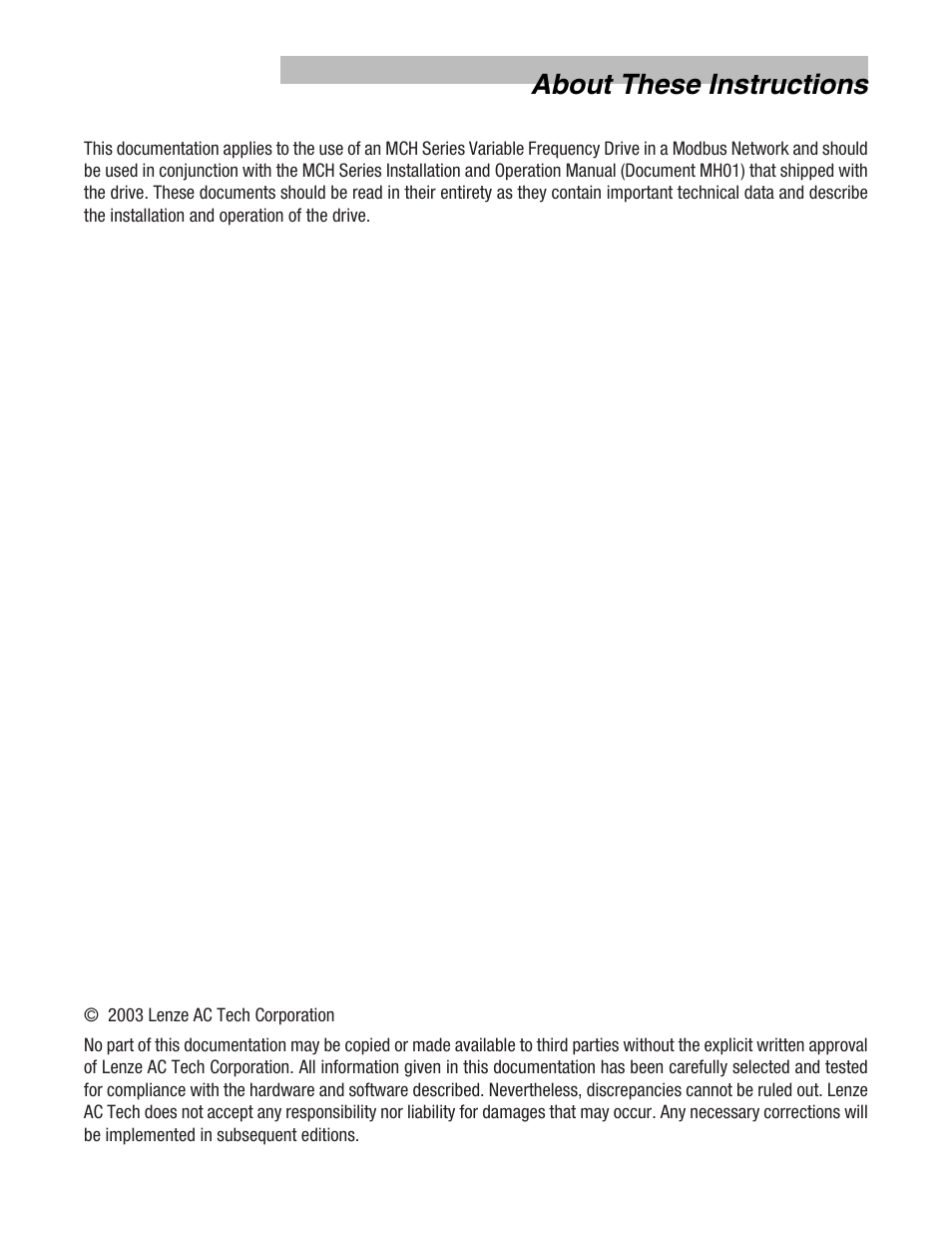 About these instructions | Lenze MCH Series Drives Modbus Communications User Manual | Page 2 / 33