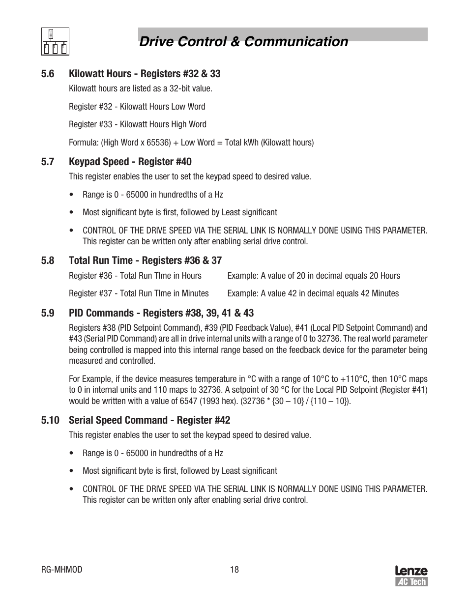 Drive control & communication | Lenze MCH Series Drives Modbus Communications User Manual | Page 22 / 33