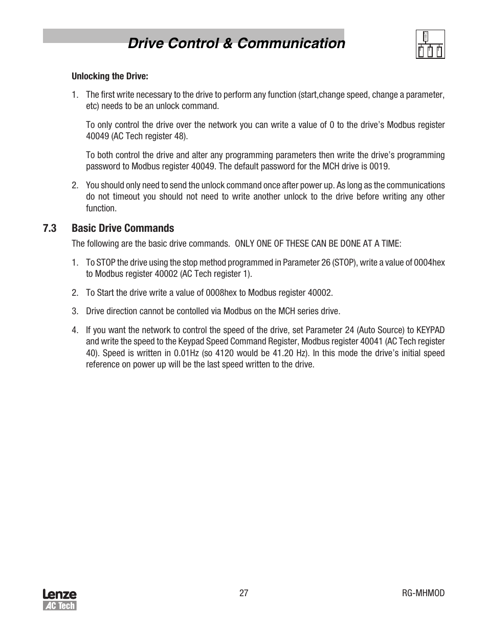 Drive control & communication | Lenze MCH Series Drives Modbus Communications User Manual | Page 31 / 33