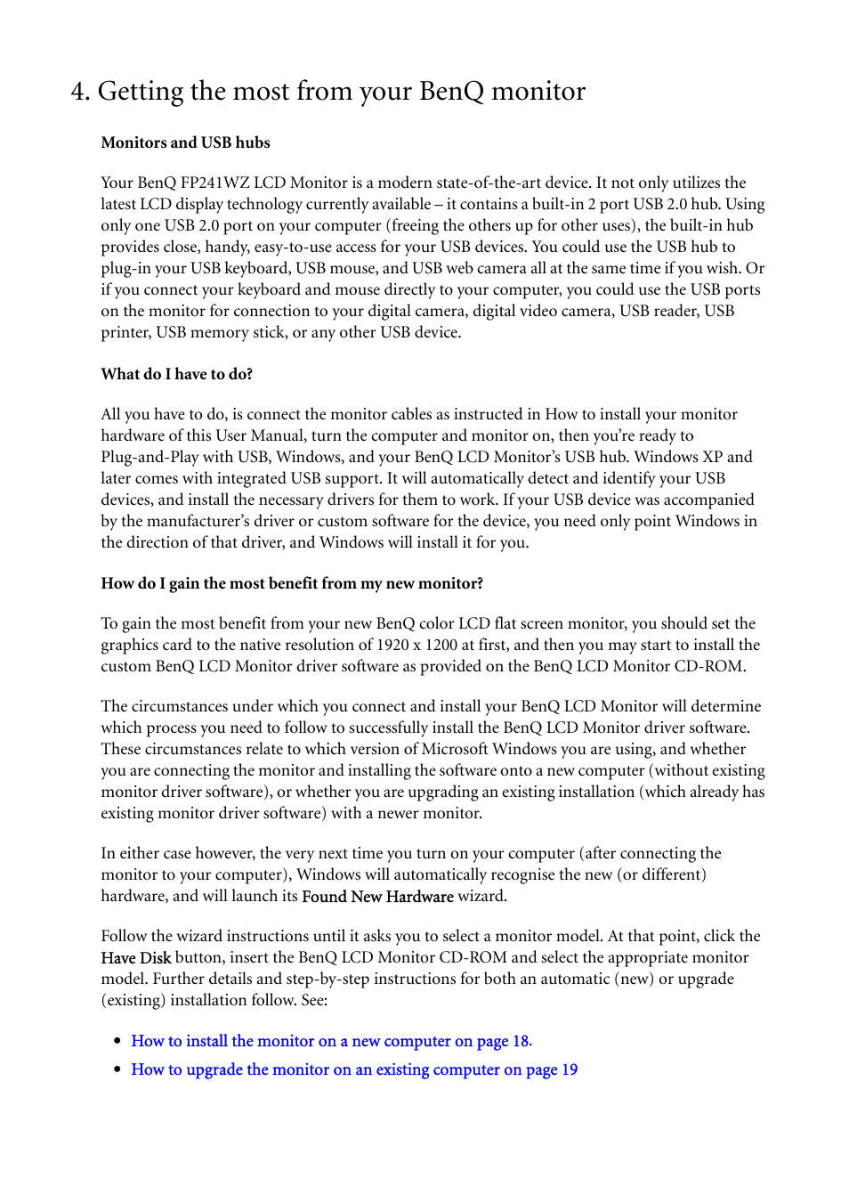 Getting the most from your benq monitor, Ion 4 | BenQ FP241WZ User Manual | Page 16 / 47