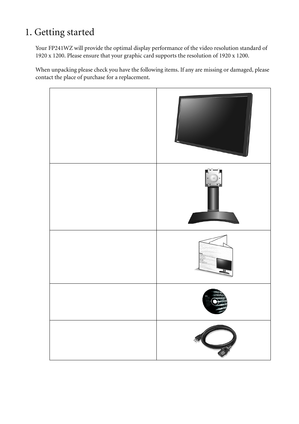 Getting started | BenQ FP241WZ User Manual | Page 4 / 47