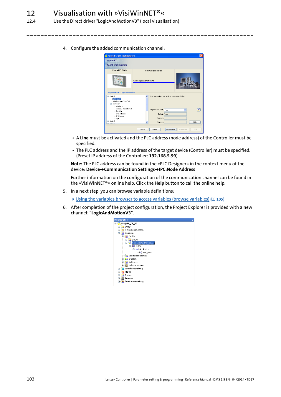 12 visualisation with »visiwinnet | Lenze c300 User Manual | Page 103 / 195