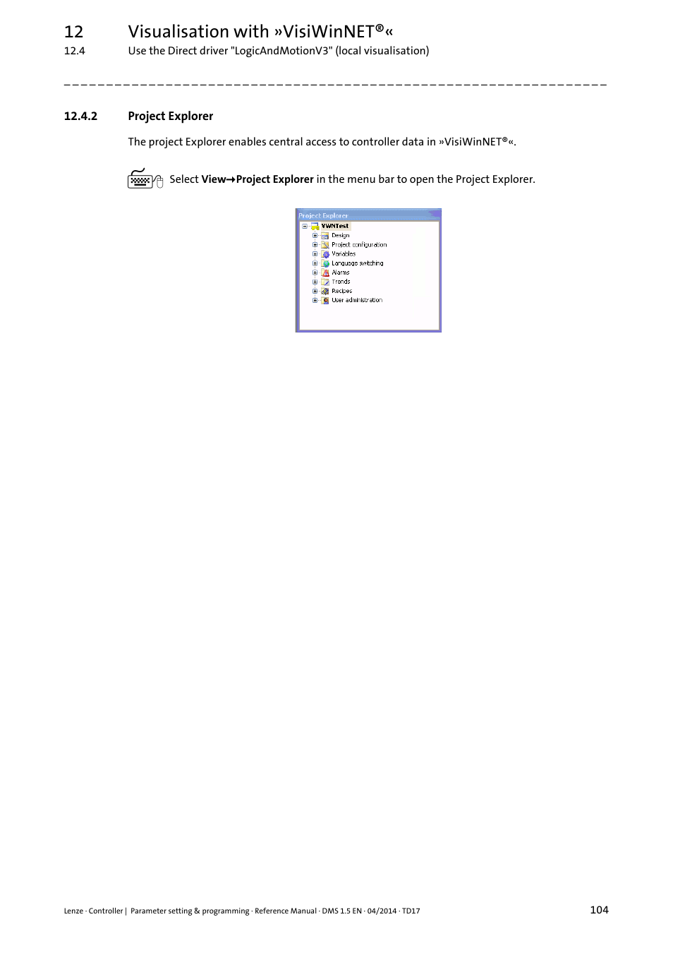 2 project explorer, 12 visualisation with »visiwinnet | Lenze c300 User Manual | Page 104 / 195