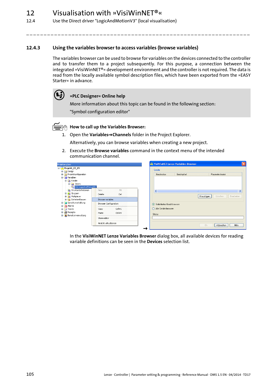 12 visualisation with »visiwinnet | Lenze c300 User Manual | Page 105 / 195