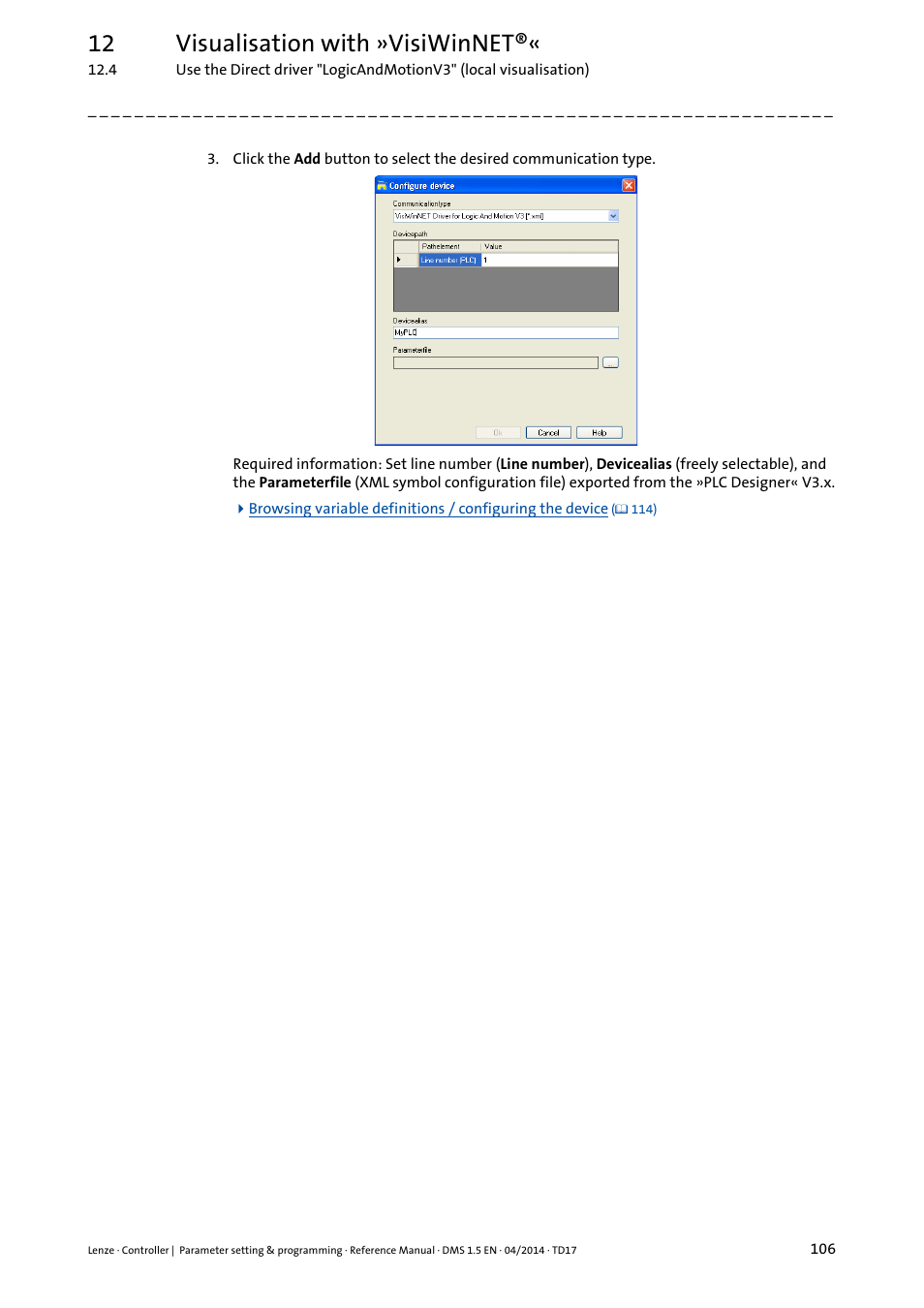 12 visualisation with »visiwinnet | Lenze c300 User Manual | Page 106 / 195