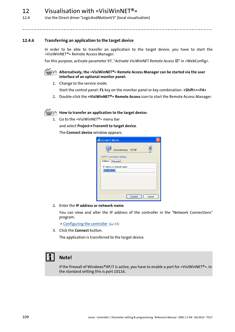 6 transferring an application to the target device, 12 visualisation with »visiwinnet | Lenze c300 User Manual | Page 109 / 195