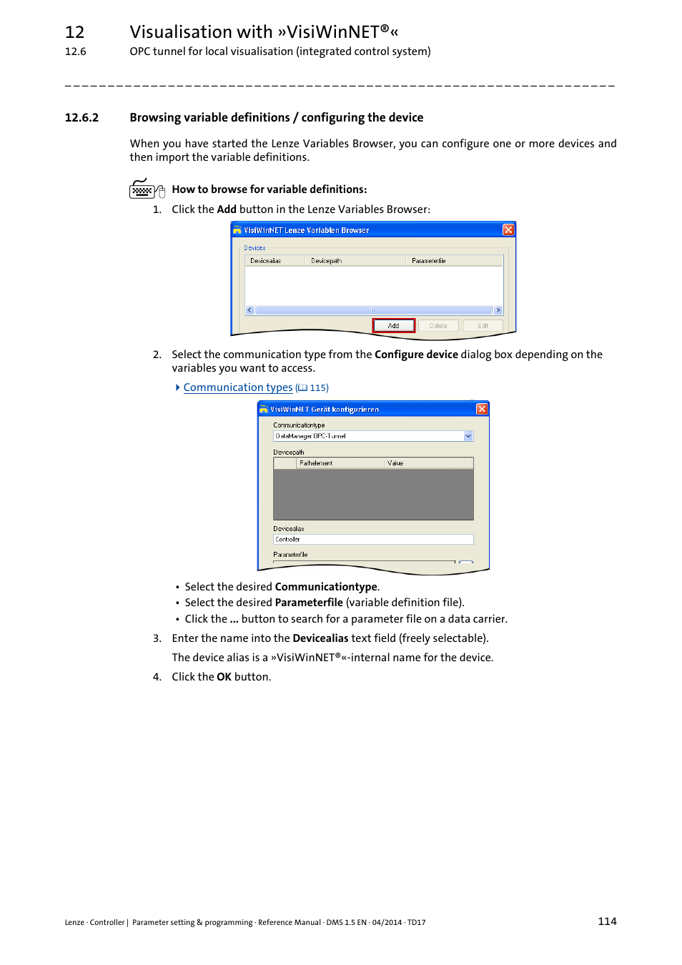 12 visualisation with »visiwinnet | Lenze c300 User Manual | Page 114 / 195