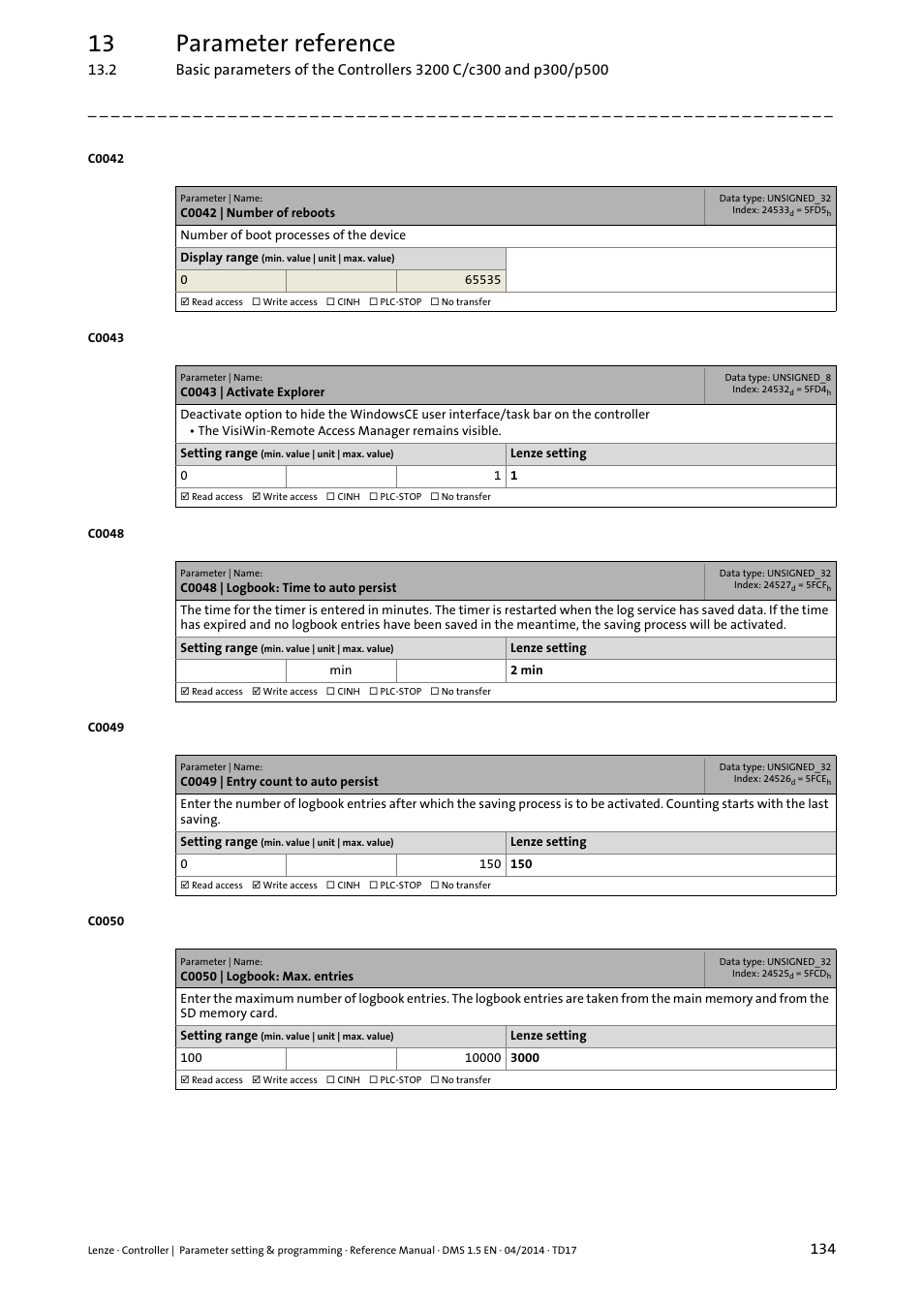 Parameter, C0048, 13 parameter reference | Lenze c300 User Manual | Page 134 / 195