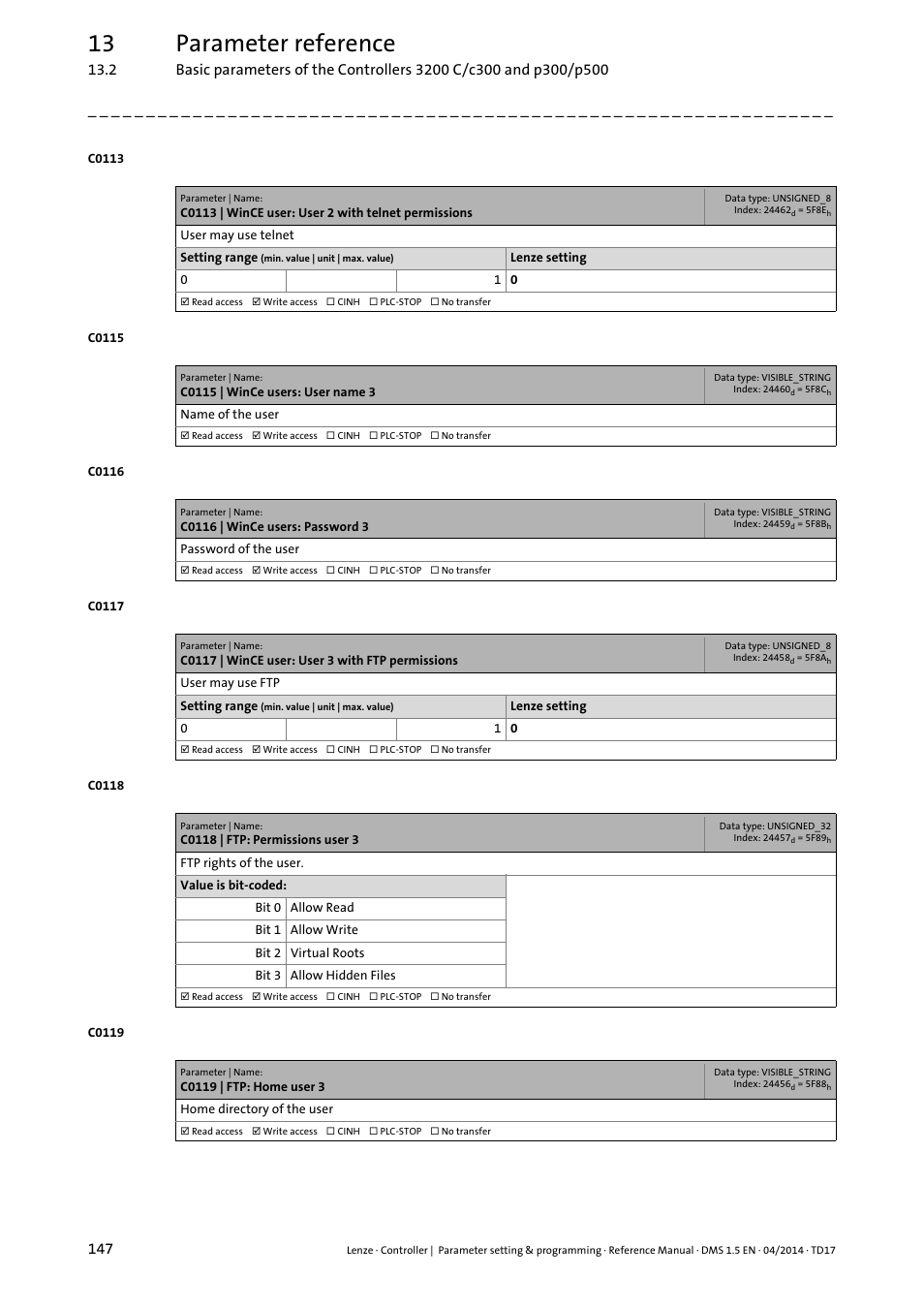 13 parameter reference | Lenze c300 User Manual | Page 147 / 195