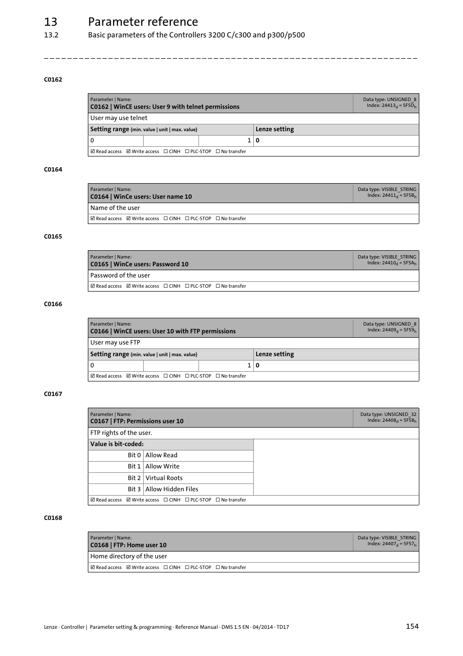 13 parameter reference | Lenze c300 User Manual | Page 154 / 195