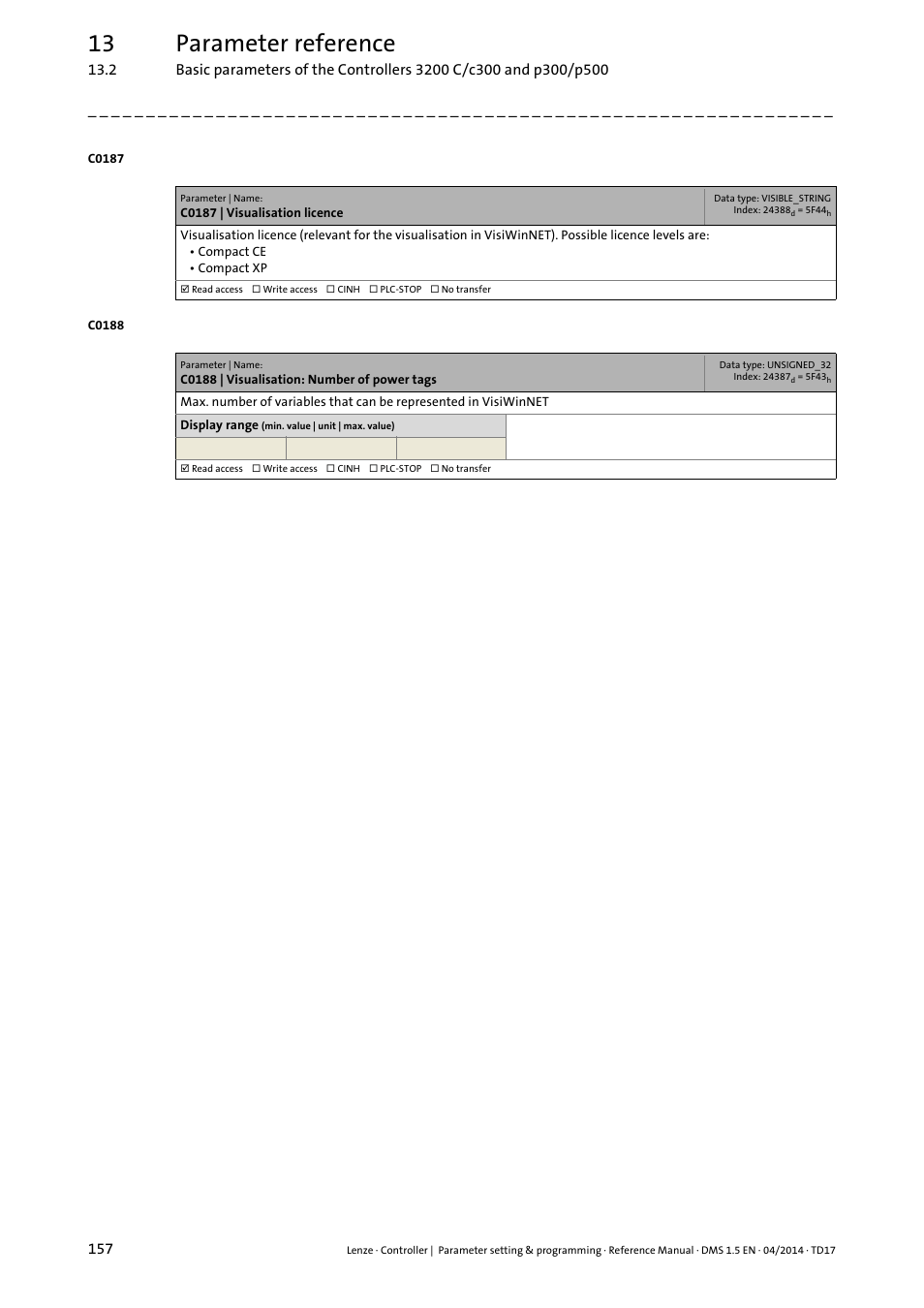 13 parameter reference | Lenze c300 User Manual | Page 157 / 195