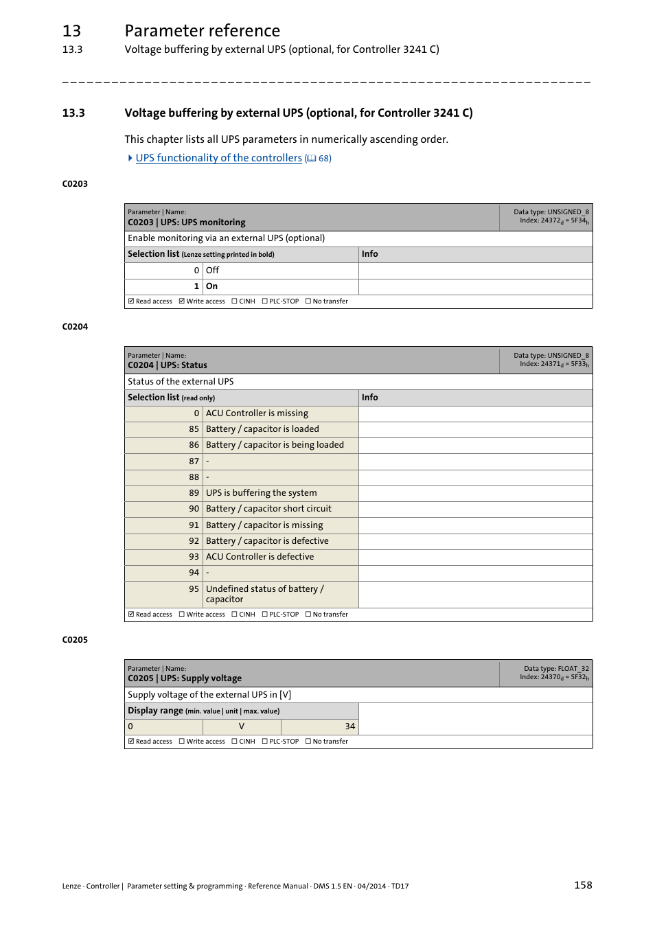 Voltage, 13 parameter reference | Lenze c300 User Manual | Page 158 / 195