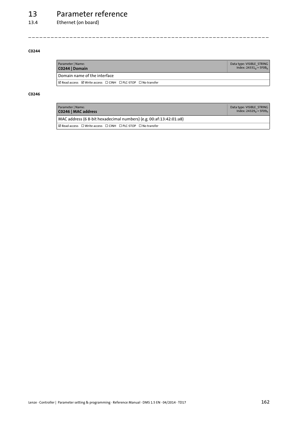 13 parameter reference | Lenze c300 User Manual | Page 162 / 195