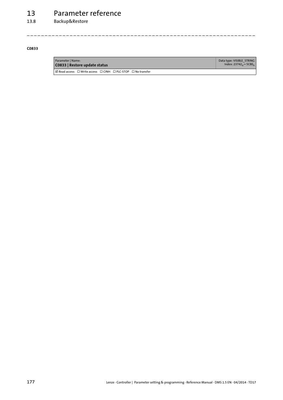 13 parameter reference | Lenze c300 User Manual | Page 177 / 195