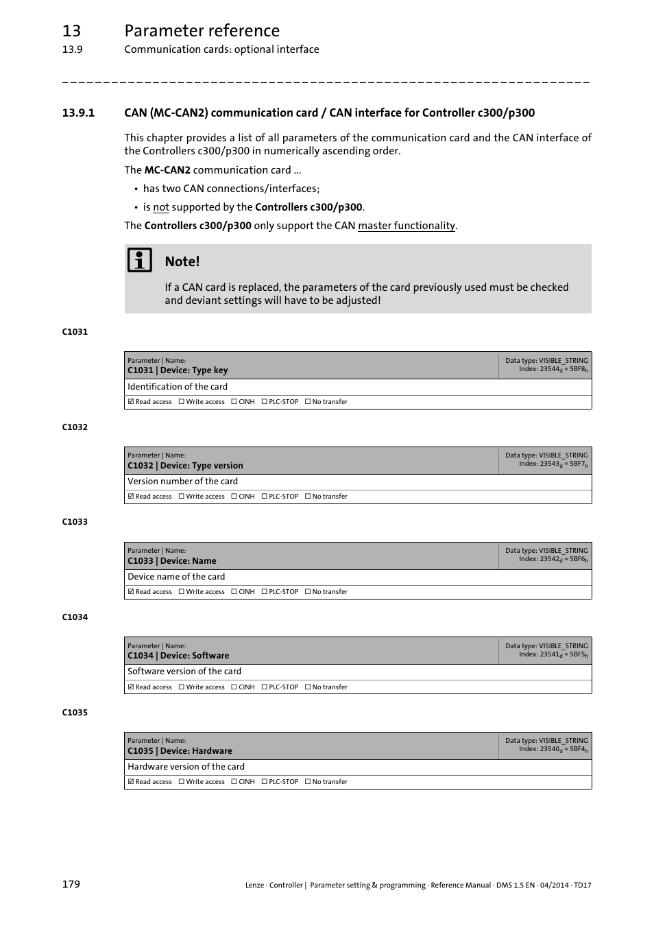 P300 ( 179), 13 parameter reference | Lenze c300 User Manual | Page 179 / 195