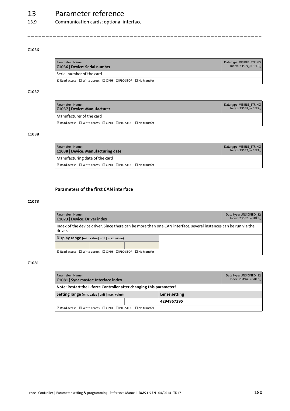 13 parameter reference | Lenze c300 User Manual | Page 180 / 195