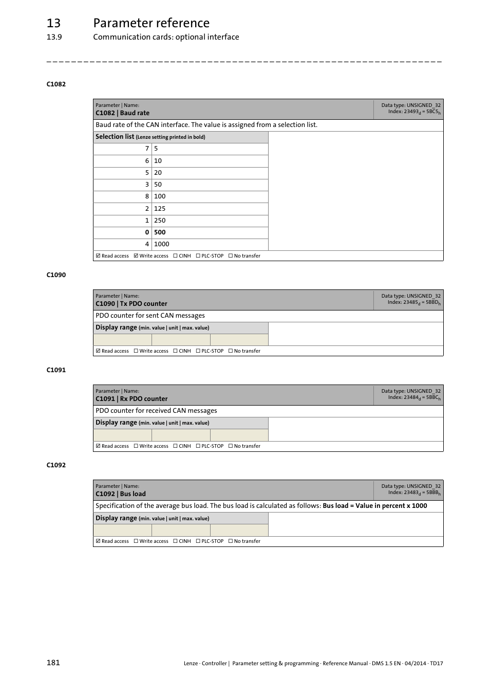 13 parameter reference | Lenze c300 User Manual | Page 181 / 195