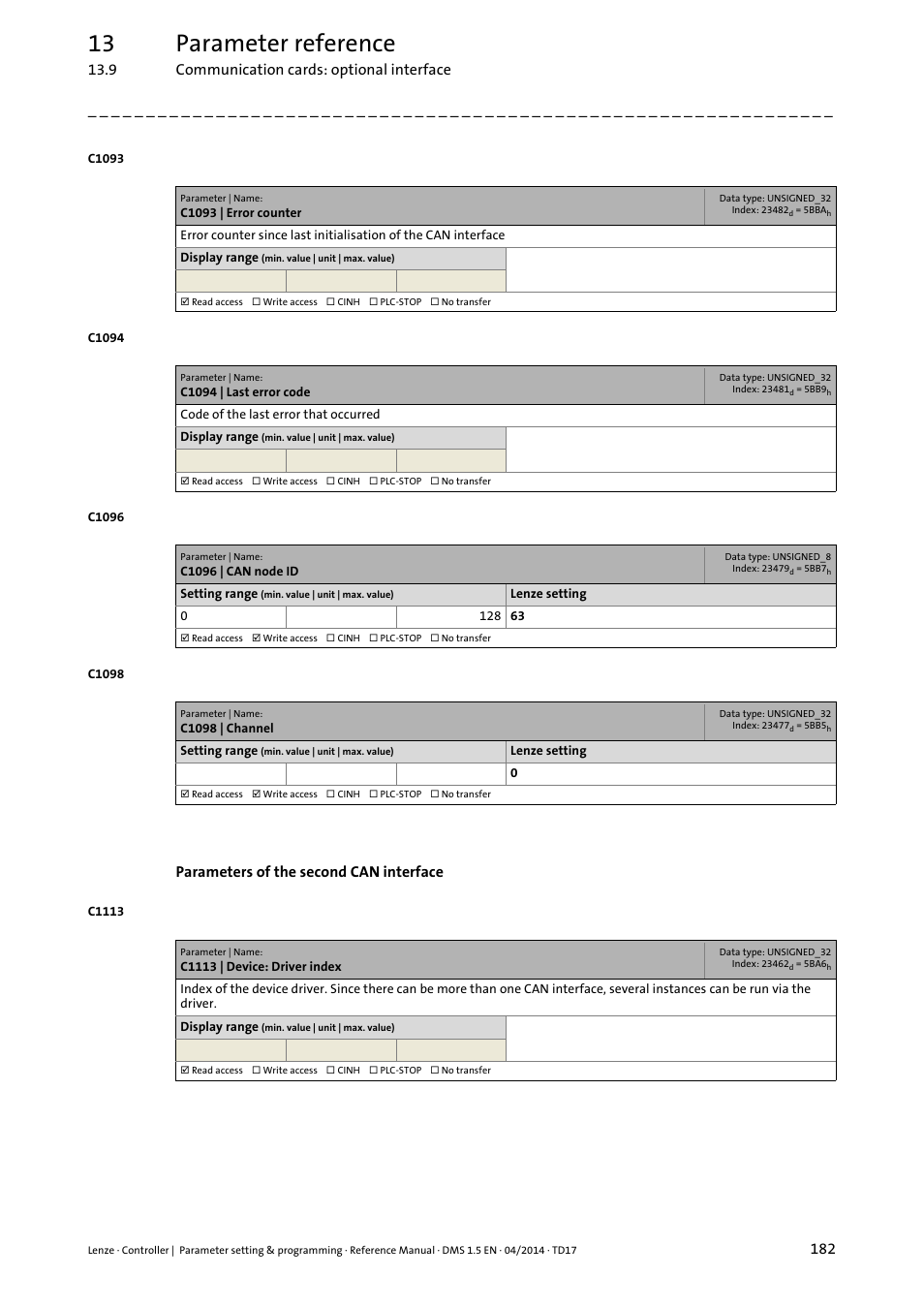 13 parameter reference | Lenze c300 User Manual | Page 182 / 195