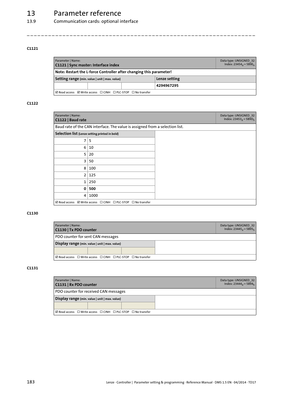 13 parameter reference | Lenze c300 User Manual | Page 183 / 195