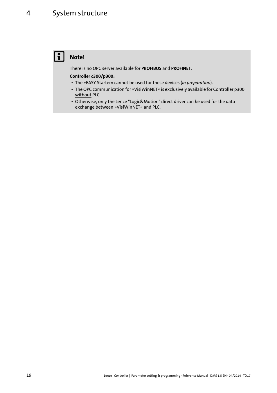 4system structure | Lenze c300 User Manual | Page 19 / 195