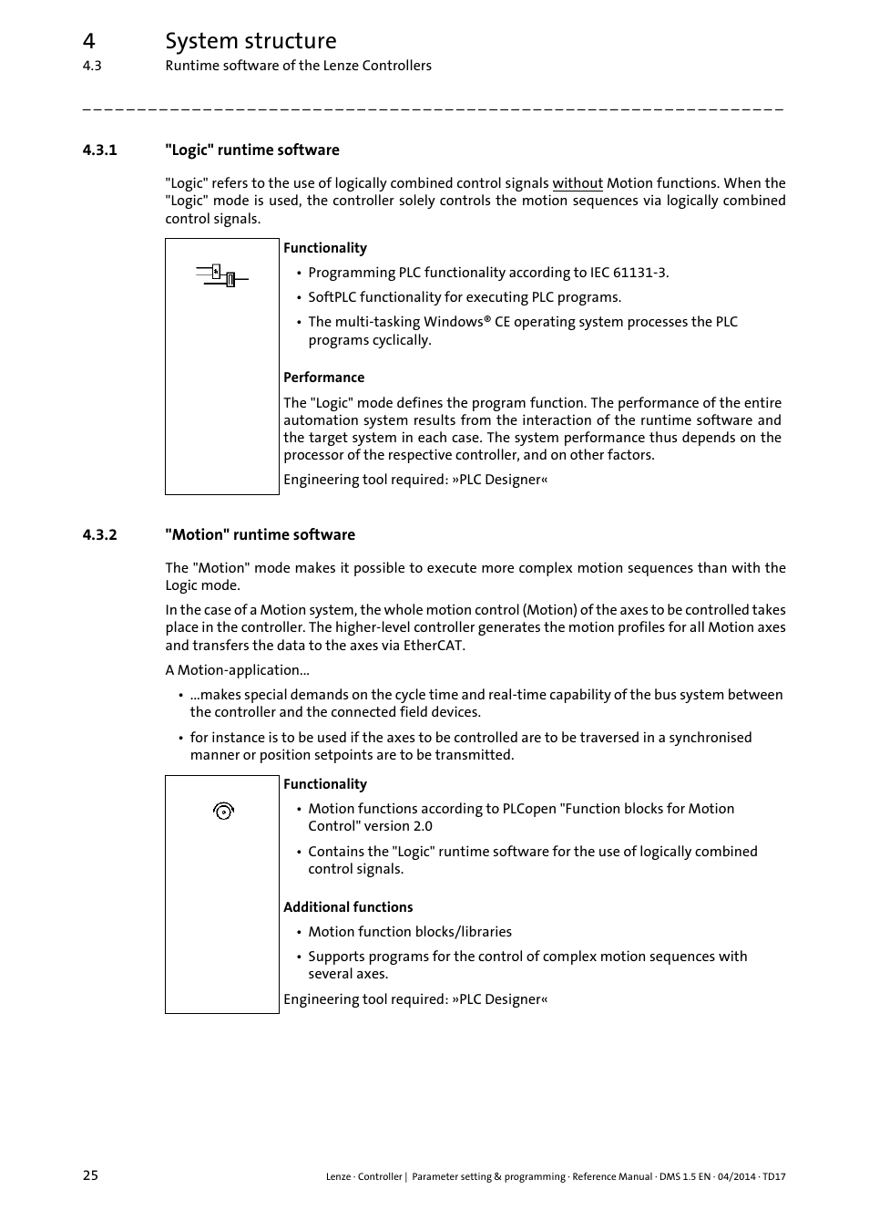 1 "logic" runtime software, 2 "motion" runtime software, Logic" runtime software | Motion" runtime software, 4system structure | Lenze c300 User Manual | Page 25 / 195