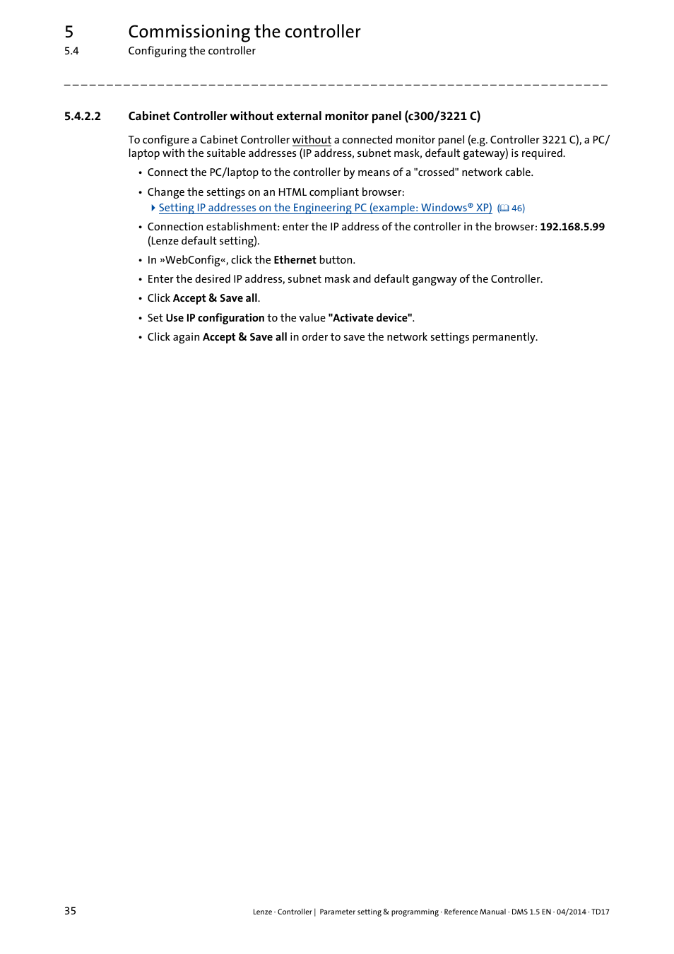 5commissioning the controller | Lenze c300 User Manual | Page 35 / 195