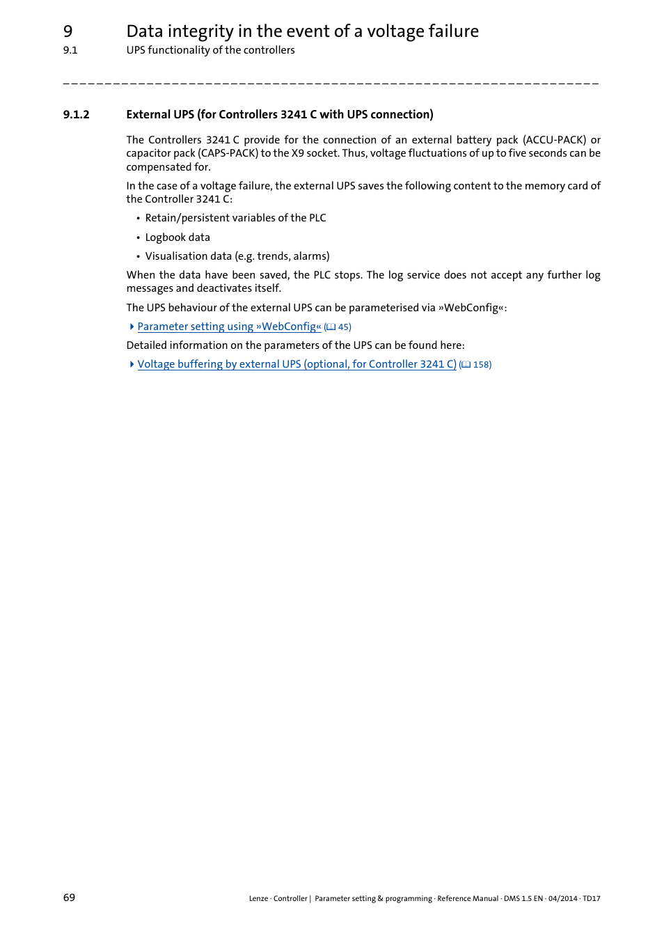 9data integrity in the event of a voltage failure | Lenze c300 User Manual | Page 69 / 195