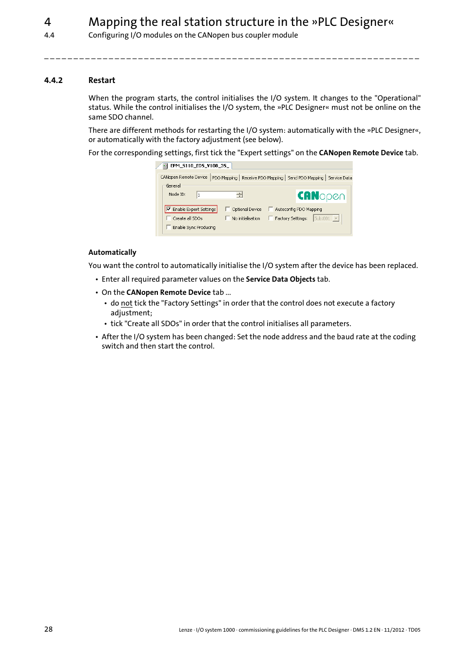 2 restart, Restart | Lenze I/O system 1000 User Manual | Page 28 / 44
