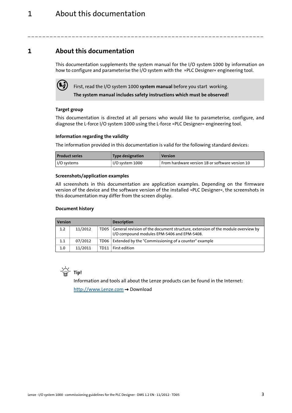 1 about this documentation, About this documentation, 1about this documentation | Lenze I/O system 1000 User Manual | Page 3 / 44