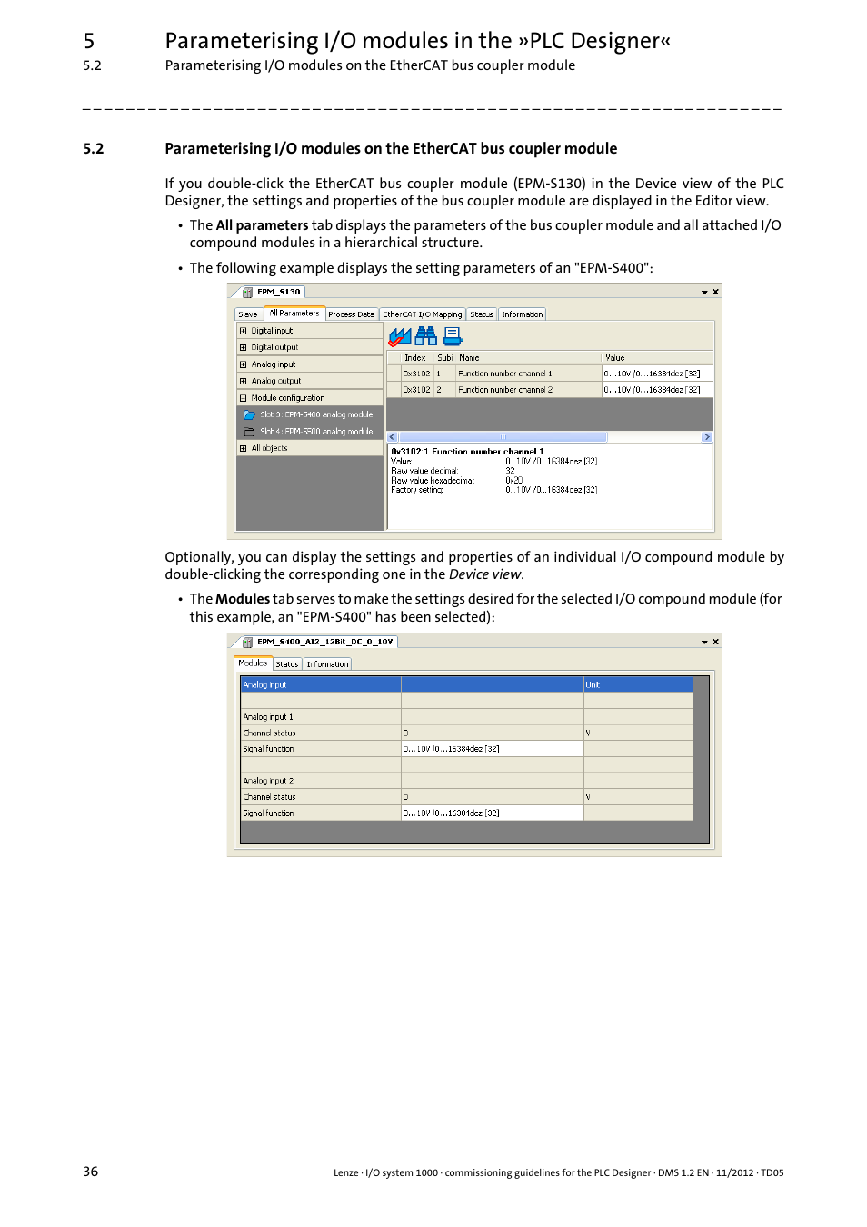 5parameterising i/o modules in the »plc designer | Lenze I/O system 1000 User Manual | Page 36 / 44