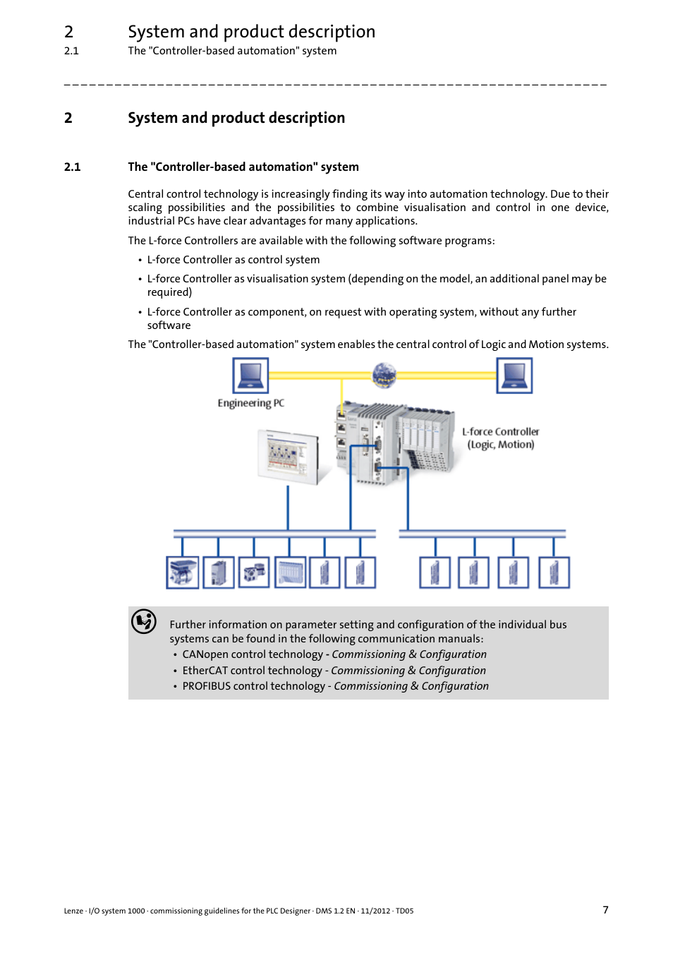2 system and product description, 1 the "controller-based automation" system, System and product description | The "controller-based automation" system, 2system and product description | Lenze I/O system 1000 User Manual | Page 7 / 44