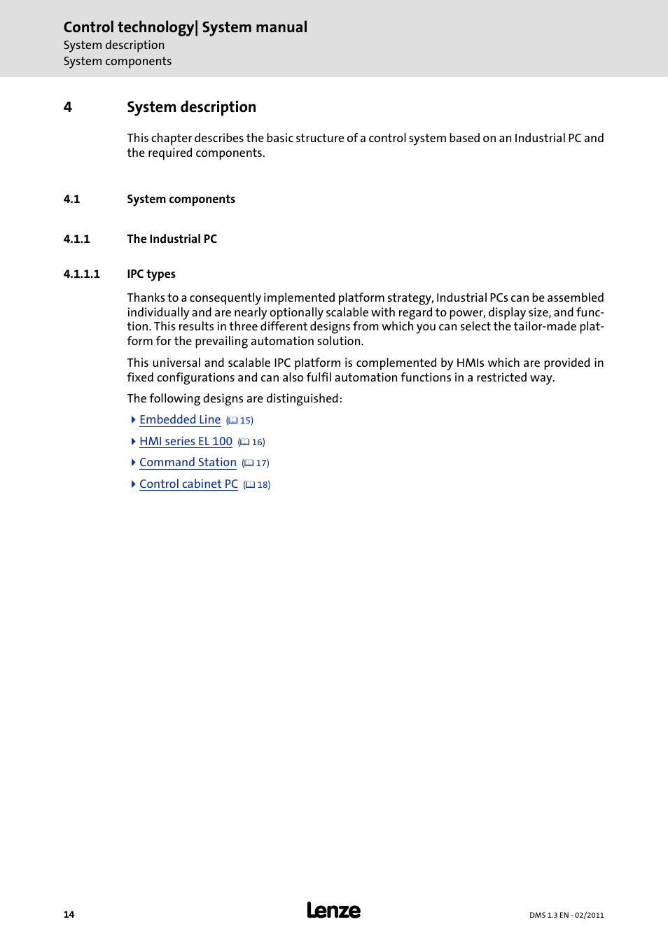 4 system description, 1 system components, 1 the industrial pc | 1 ipc types, System description, Ipc types, Control technology| system manual, 4system description | Lenze PC-based automation User Manual | Page 14 / 60