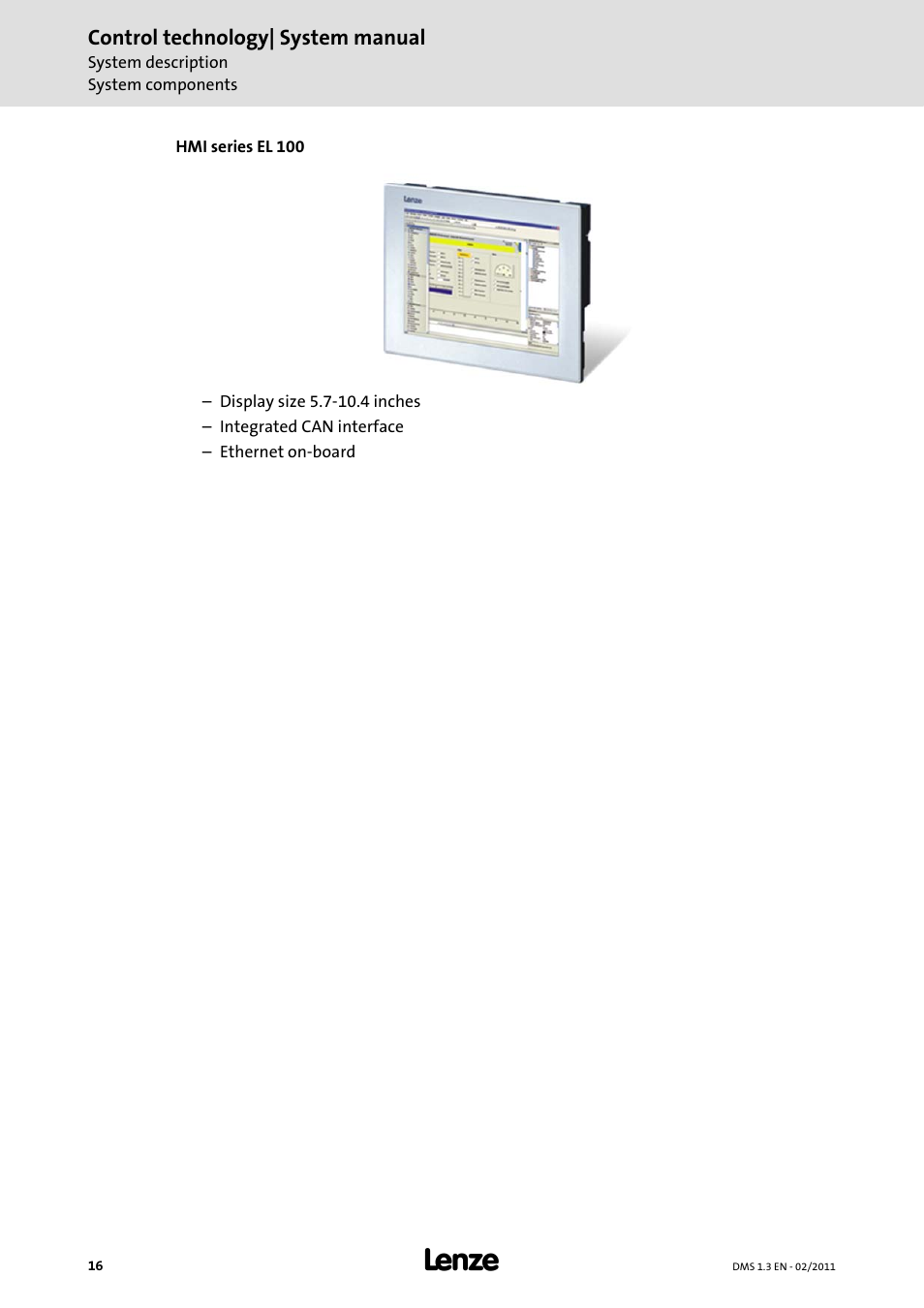 Hmi series el 100 | Lenze PC-based automation User Manual | Page 16 / 60