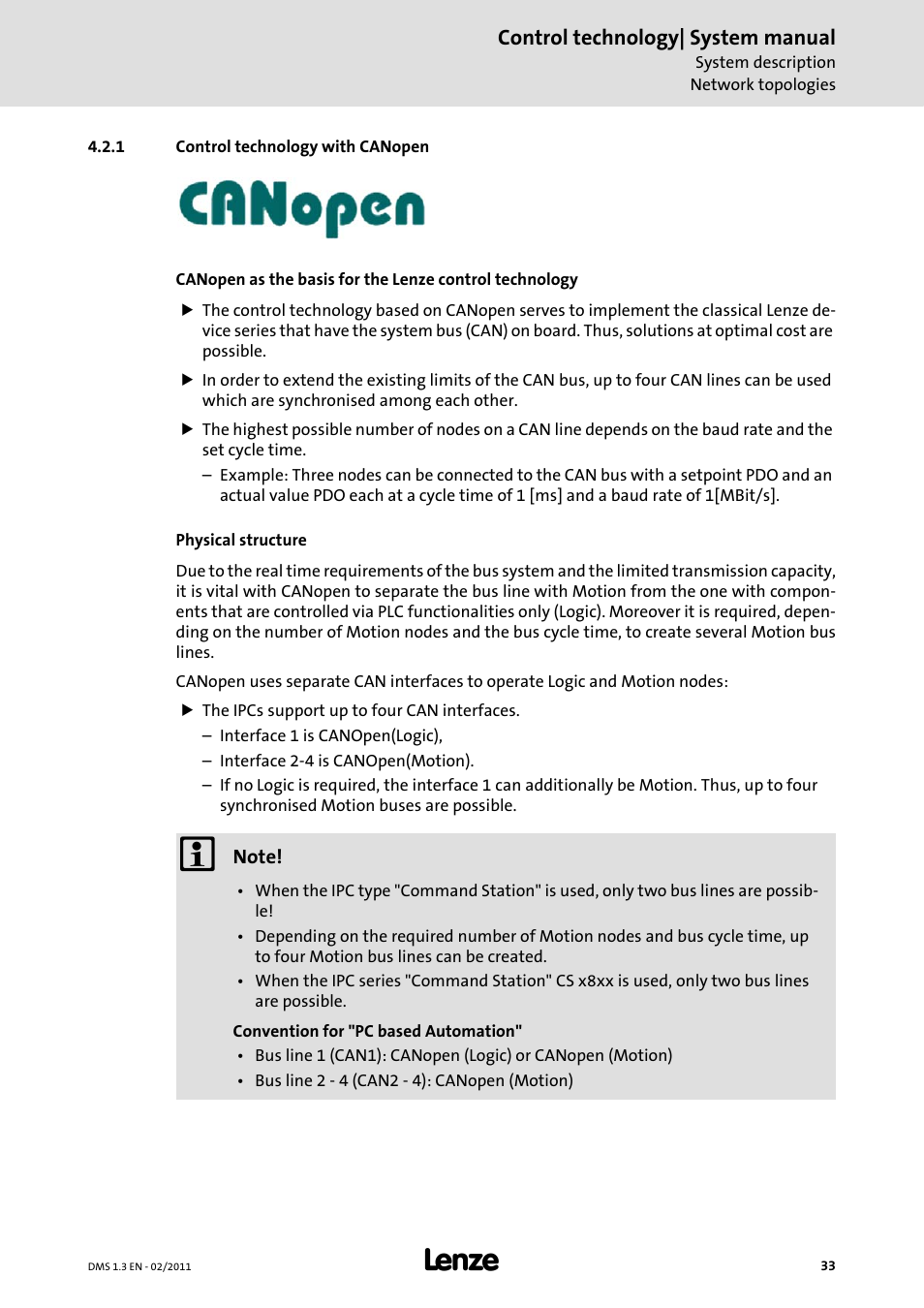 1 control technology with canopen, Control technology| system manual | Lenze PC-based automation User Manual | Page 33 / 60