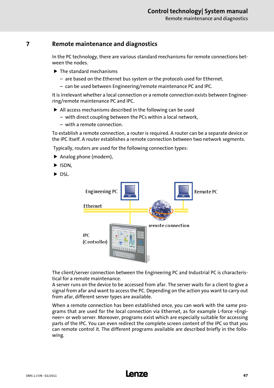 7 remote maintenance and diagnostics, Remote maintenance and diagnostics, Control technology| system manual | 7remote maintenance and diagnostics | Lenze PC-based automation User Manual | Page 47 / 60