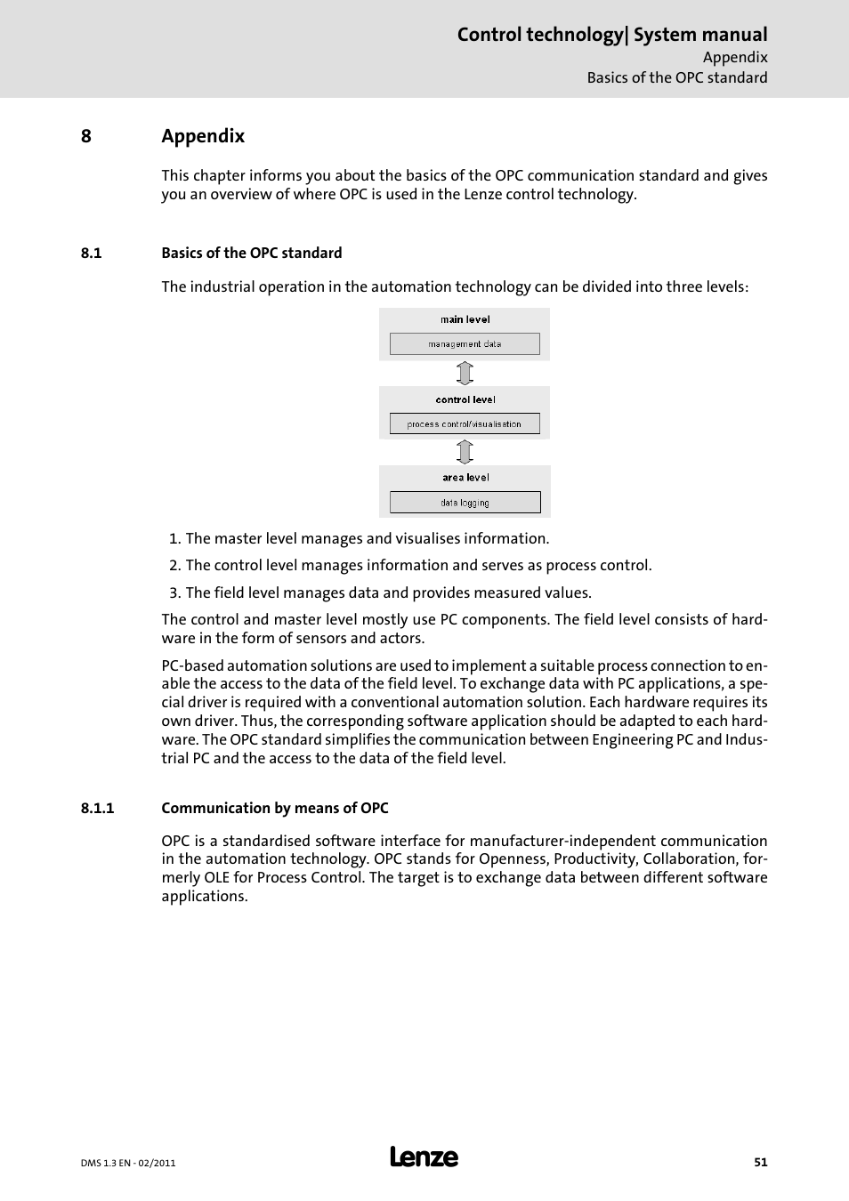 8 appendix, 1 basics of the opc standard, 1 communication by means of opc | Appendix, Control technology| system manual, 8appendix | Lenze PC-based automation User Manual | Page 51 / 60