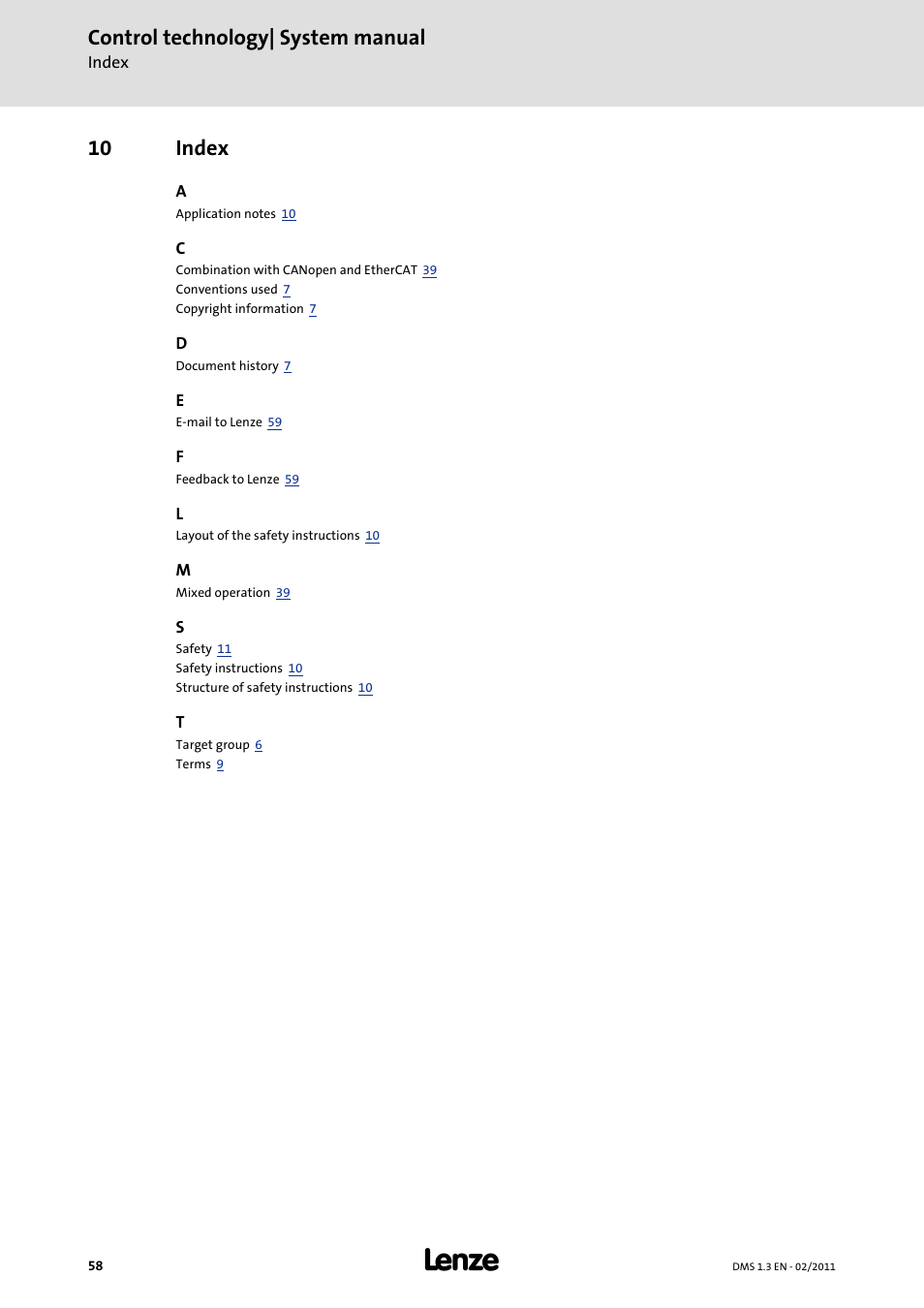 10 index, Index, Control technology| system manual | Lenze PC-based automation User Manual | Page 58 / 60