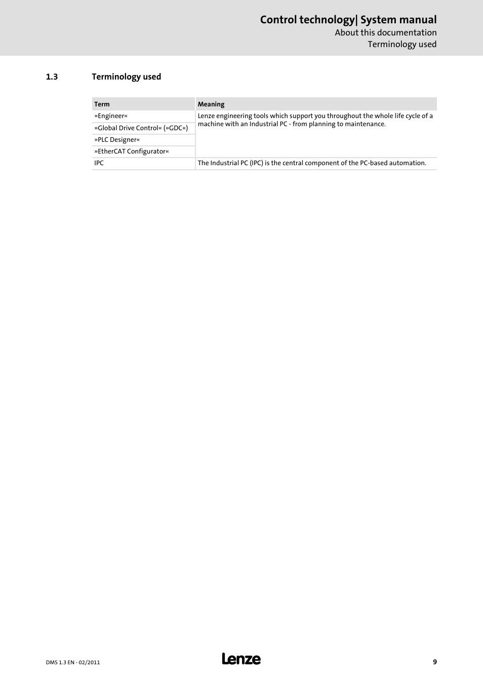 3 terminology used, Control technology| system manual | Lenze PC-based automation User Manual | Page 9 / 60