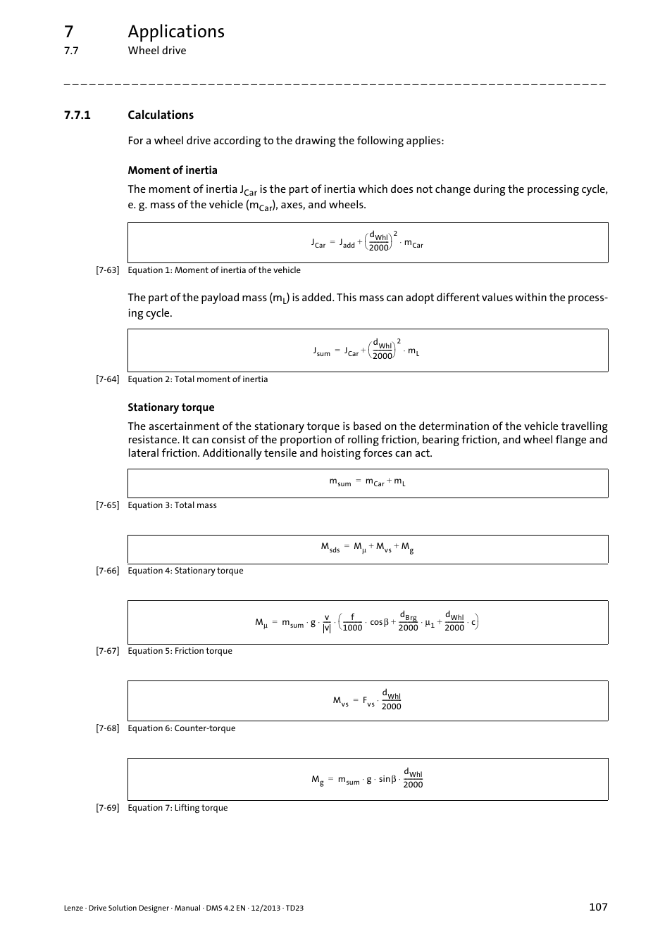 1 calculations, Calculations, 7applications | Lenze DSD User Manual | Page 107 / 496