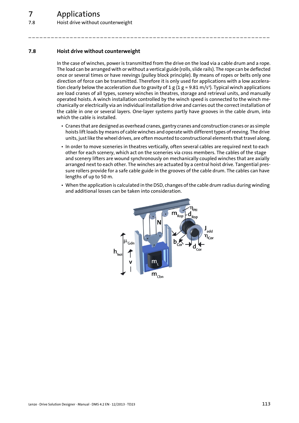 8 hoist drive without counterweight, Hoist drive without counterweight, Hoist drive without counter | Weight, 7applications | Lenze DSD User Manual | Page 113 / 496