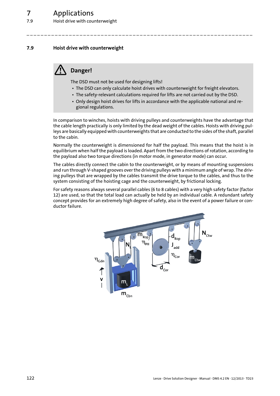 9 hoist drive with counterweight, Hoist drive with counterweight, 7applications | Lenze DSD User Manual | Page 122 / 496