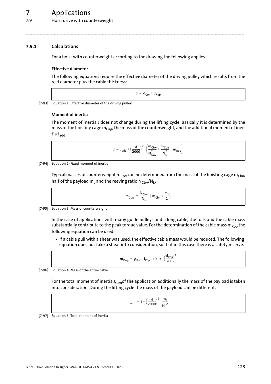 1 calculations, Calculations, 7applications | Lenze DSD User Manual | Page 123 / 496