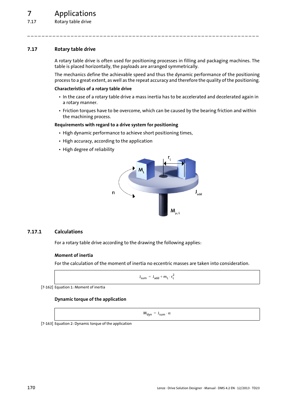 17 rotary table drive, 1 calculations, Rotary table drive | 7applications | Lenze DSD User Manual | Page 170 / 496