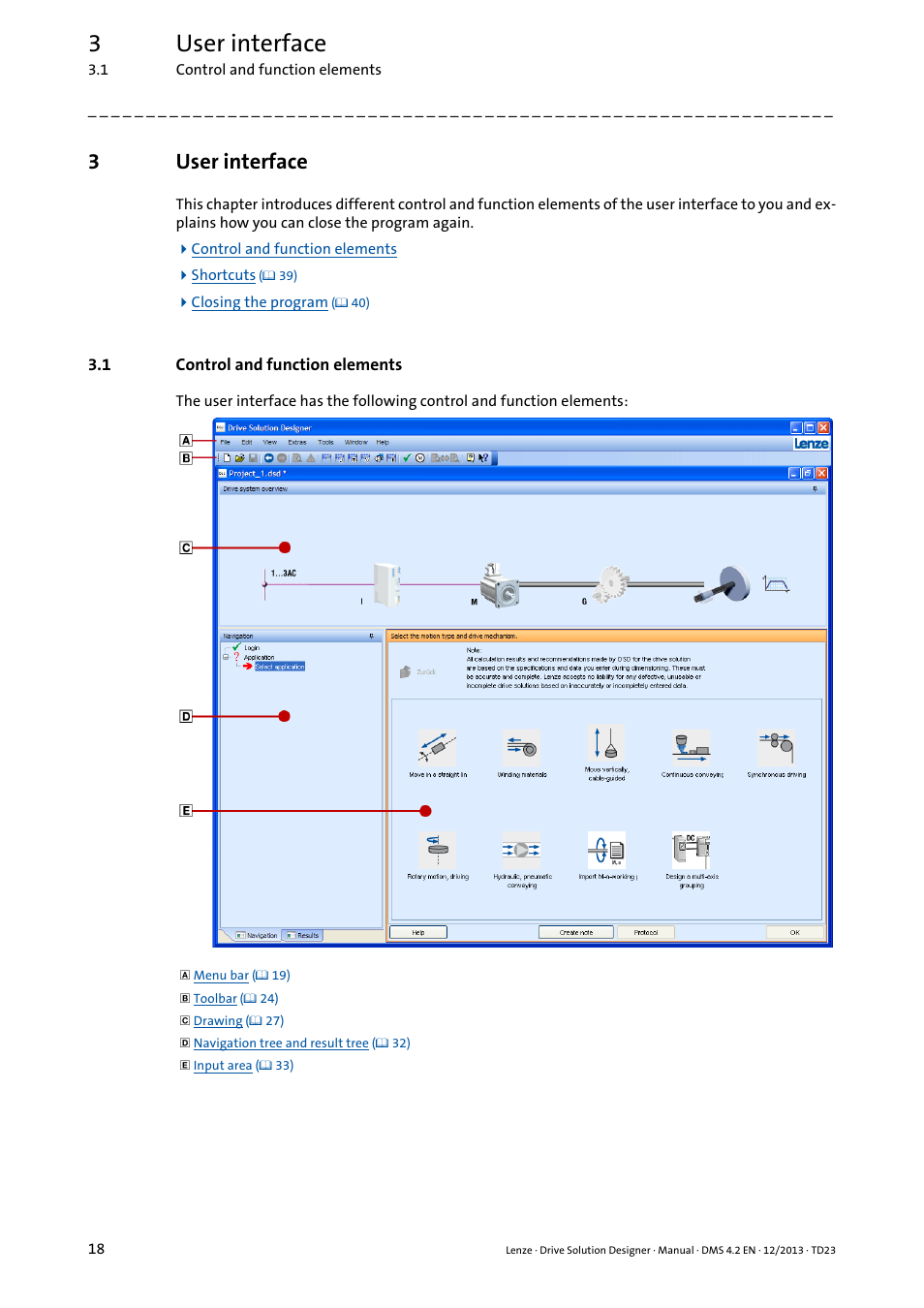 3 user interface, 1 control and function elements, User interface | Control and function elements, 3user interface | Lenze DSD User Manual | Page 18 / 496